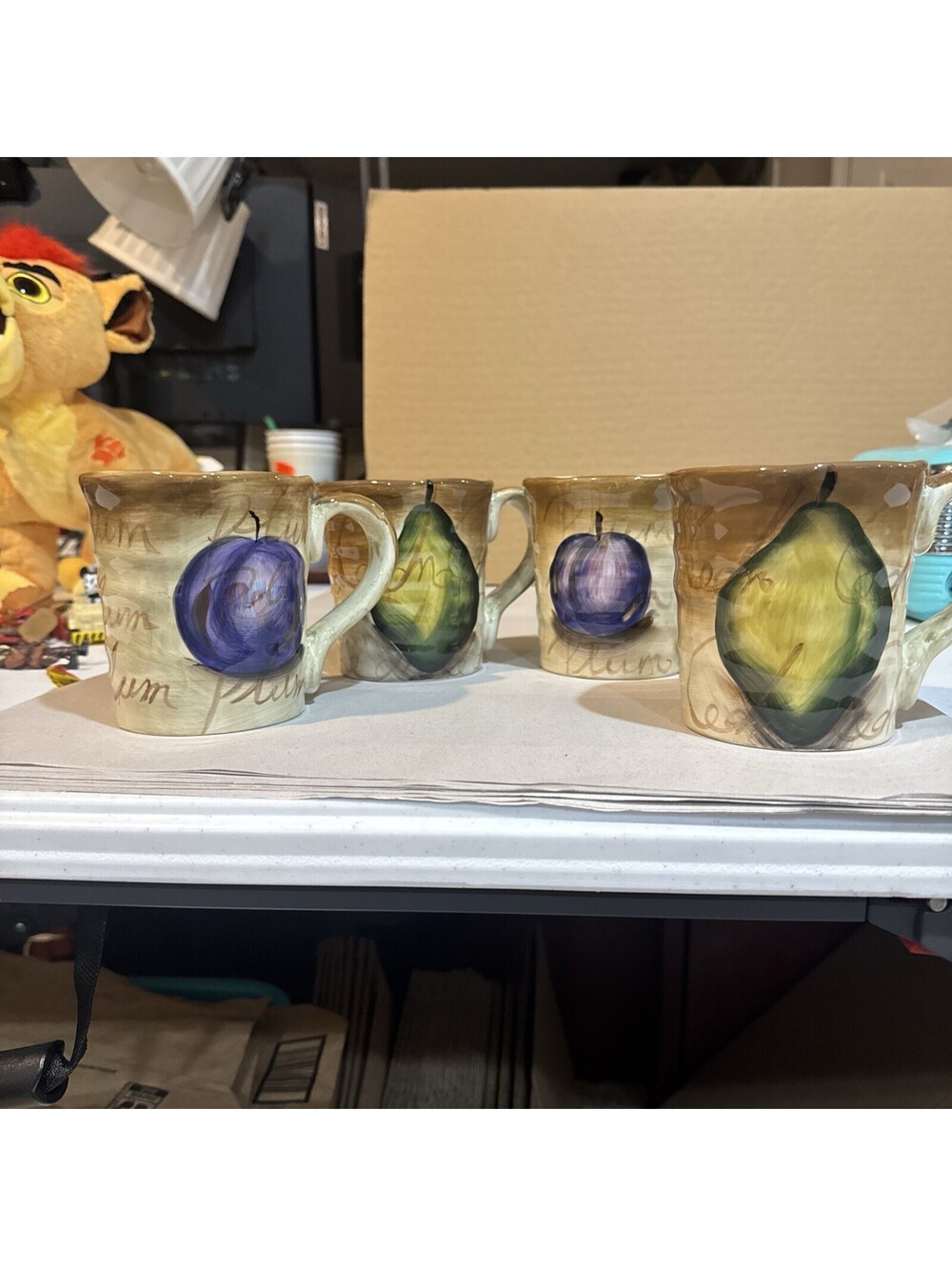 S/4 Tabletop Gallery Fruition Hand Painted Grape & Pear Pattern Jumbo Mugs